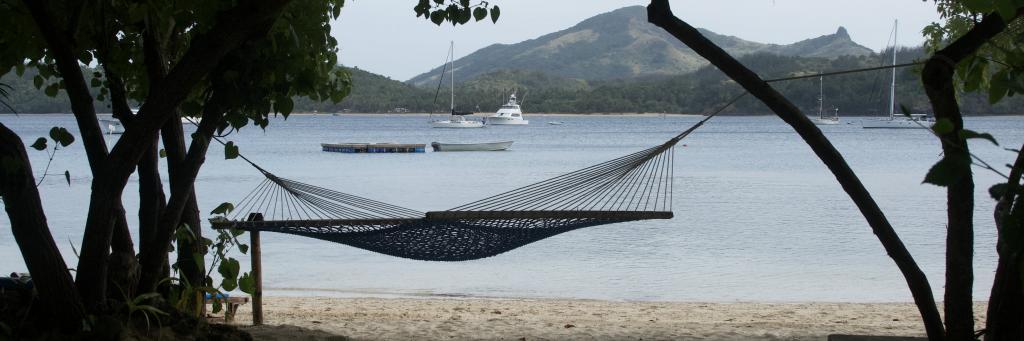 A hammock on the beach at Fiji.